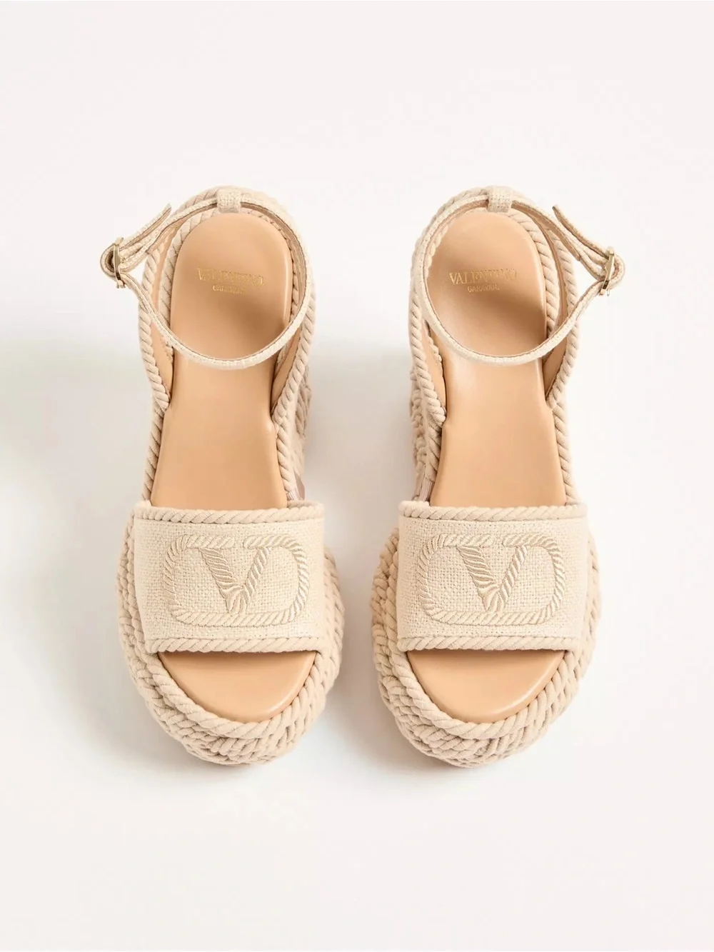 VALENTINO VLogo Torchon Wedge Sandal In Linen Canvas 130Mm 37 EU